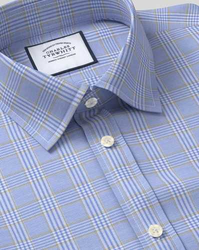 חולצה משובצת כחול זהב גזרת אקסטרה סלים - Prince of Wales Extra Slim Fit