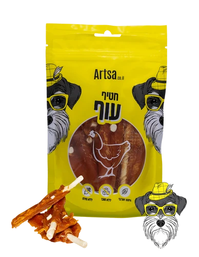 חטיף לכלב עוף על מקל עור עם גבינה