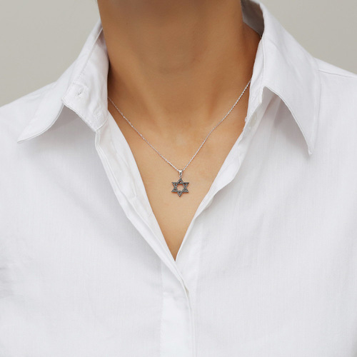 שרשרת ותליון מגן דוד יהלומים זהב 14K