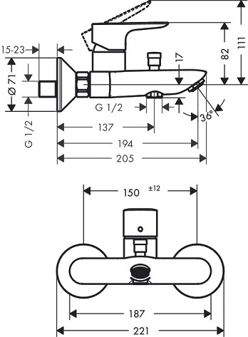 HANSGROHE ברז סוללה לאמבטיה BATH דגם 71400000