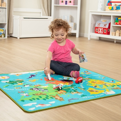 משטח פעילות מצויר + 3 כלי תחבורה מעץ - מפת העולם