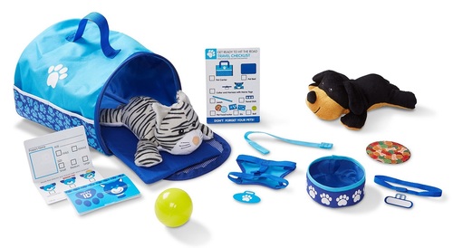 ערכה להסעה ומשחק עם חיות מחמד כולל בובת כלב וחתול 15 חלקים