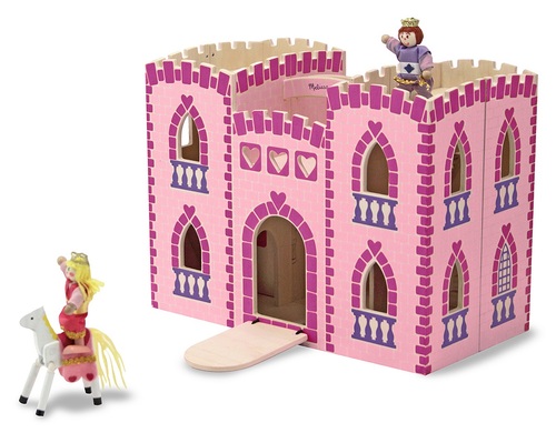 טירת נסיכות מתקפלת מעץ עם 10 אביזרי משחק
