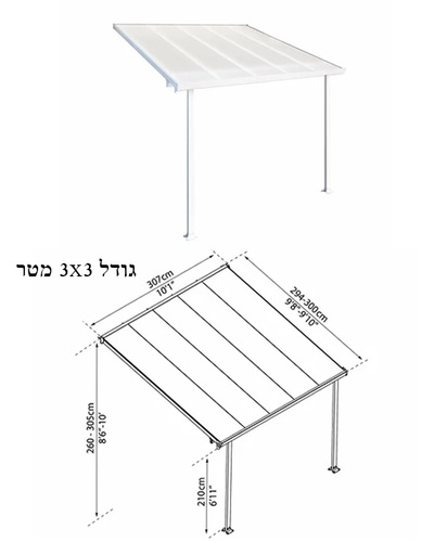 קיט פרגולה אלומיניום להרכבה עצמית צבע לבן - מבצע הובלה חינם