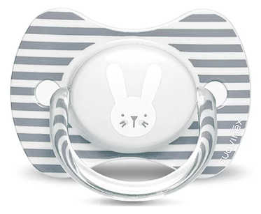 מוצץ סיליקון סימטרי 6-18 חודשים מסדרת Hygge Baby - פסים/ארנב אפור