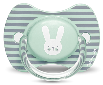 מוצץ סיליקון סימטרי 6-18 חודשים מסדרת Hygge Baby - פסים/ארנב ירוק