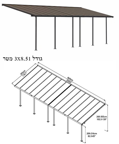 קיט פרגולה אלומיניום להרכבה עצמית צבע אפור - מבצע הובלה חינם