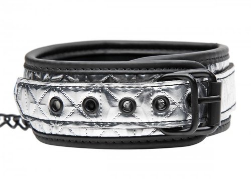 קולר פלטיניום עם שרשרת לצווארון XR Brands - Platinum Bound Chained Collar with Leash 