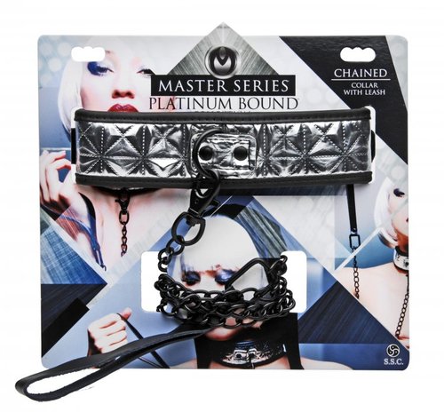 קולר פלטיניום עם שרשרת לצווארון XR Brands - Platinum Bound Chained Collar with Leash 