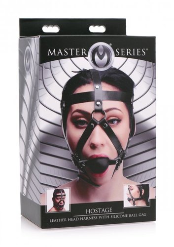 רתמת ראש עור עם מחסום לפה גאג בול XR Brands - Leather Head Harness with Ball Gag 