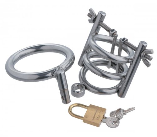כלוב צניעות עם מפסק לפיזור השופכה XR Brands - Deluxe Cleaver Urethral Spreader CBT Chastity Cage 