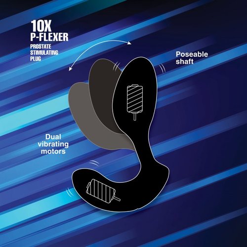 ויברטור פרוסטטה שתי מנועי רטט נטען שלט רחוק XR Brands - 10X P-FLEXER Prostate Stimulating Plug