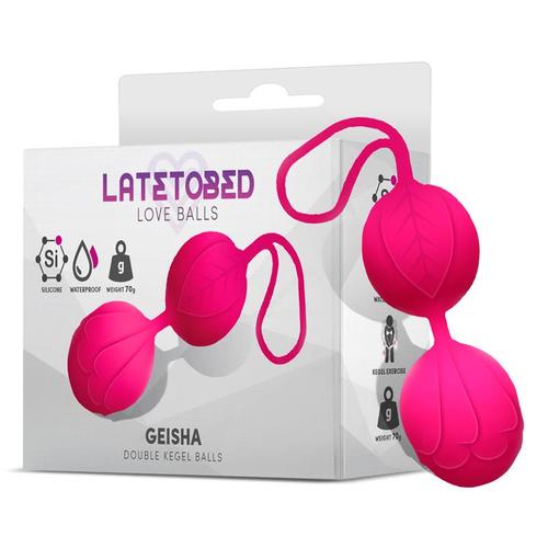 זוג ביצי קיגל מסיליקון במשקל 70 גרם LateToBed -  Geisha Double Kegel Balls Rose Red 70 g gr