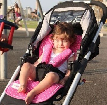 ריפודית לעגלה / סלקל + זוג חבקים לרצועות בטיחות - ורוד קשתות