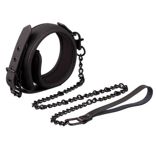 קולר דמוי עור טבעוני לצוואר עם שרשרת מתכת Fetish - Collar with Leash Vegan Leather