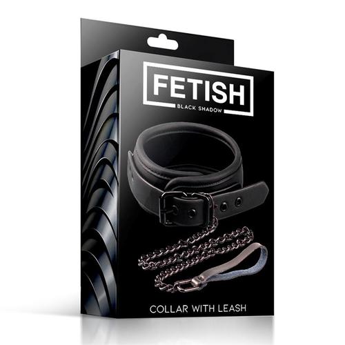 קולר דמוי עור טבעוני לצוואר עם שרשרת מתכת Fetish - Collar with Leash Vegan Leather