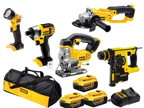 סט 18V אימפקט + פטישון + מסור אנכי + משחזת זווית + פנס + שלוש סוללות 4.0AH