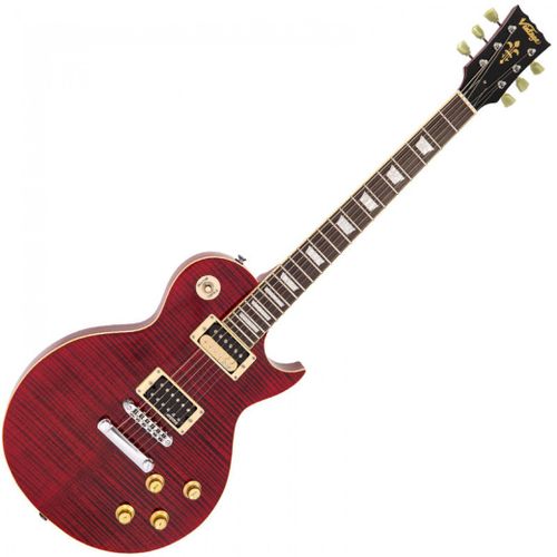 זוית נוספת Vintage V100TWR Reissued Electric Guitar - Flamed Trans Wine Red