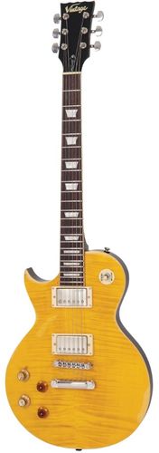 Vintage V100 ICON Electric Guitar ~ Left Hand Distressed 'Lemon Drop'