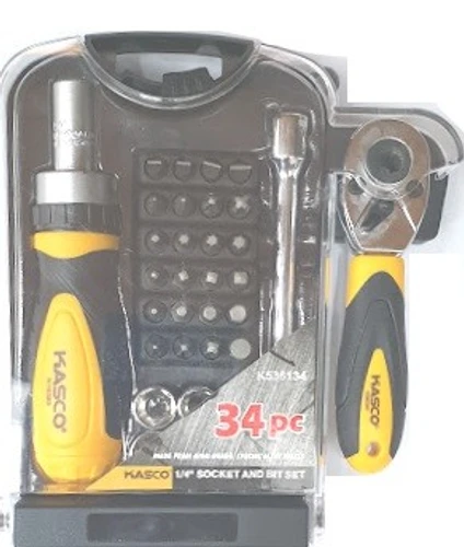 סט ידית רצ'ט 1/4 + מברג מיני 34 חלקים Kasco K536134