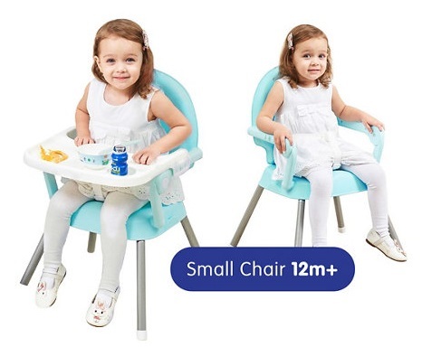 כיסא אוכל רב שלבי 3 ב 1 הופך לבוסטר, 2 מצבי גובה ומגש - לבן