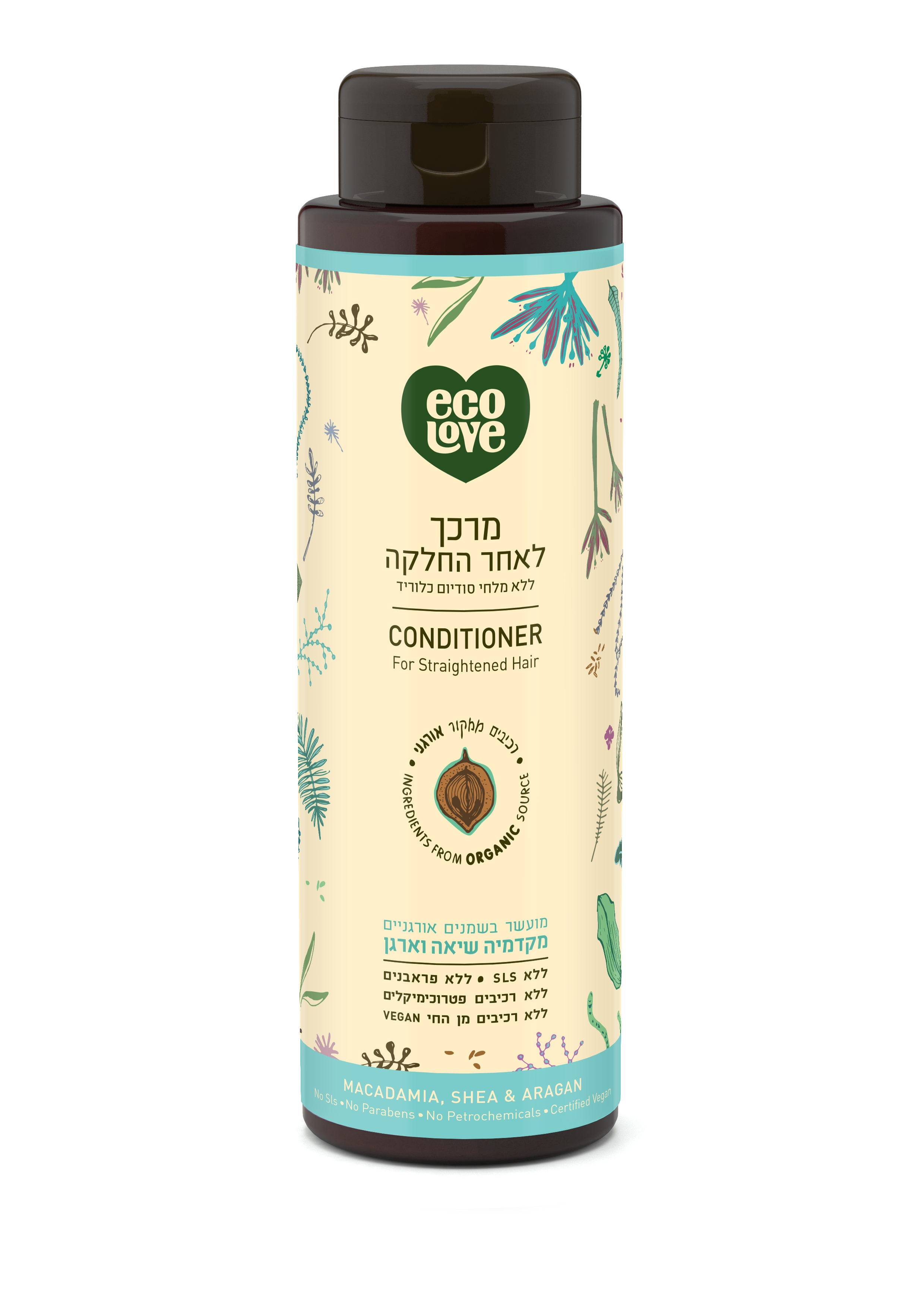מרכך שיער טבעי-ללא מלחים-לטיפול אינטנסיבי ולשיער לאחר החלקה 500 מ"ל ecoLove