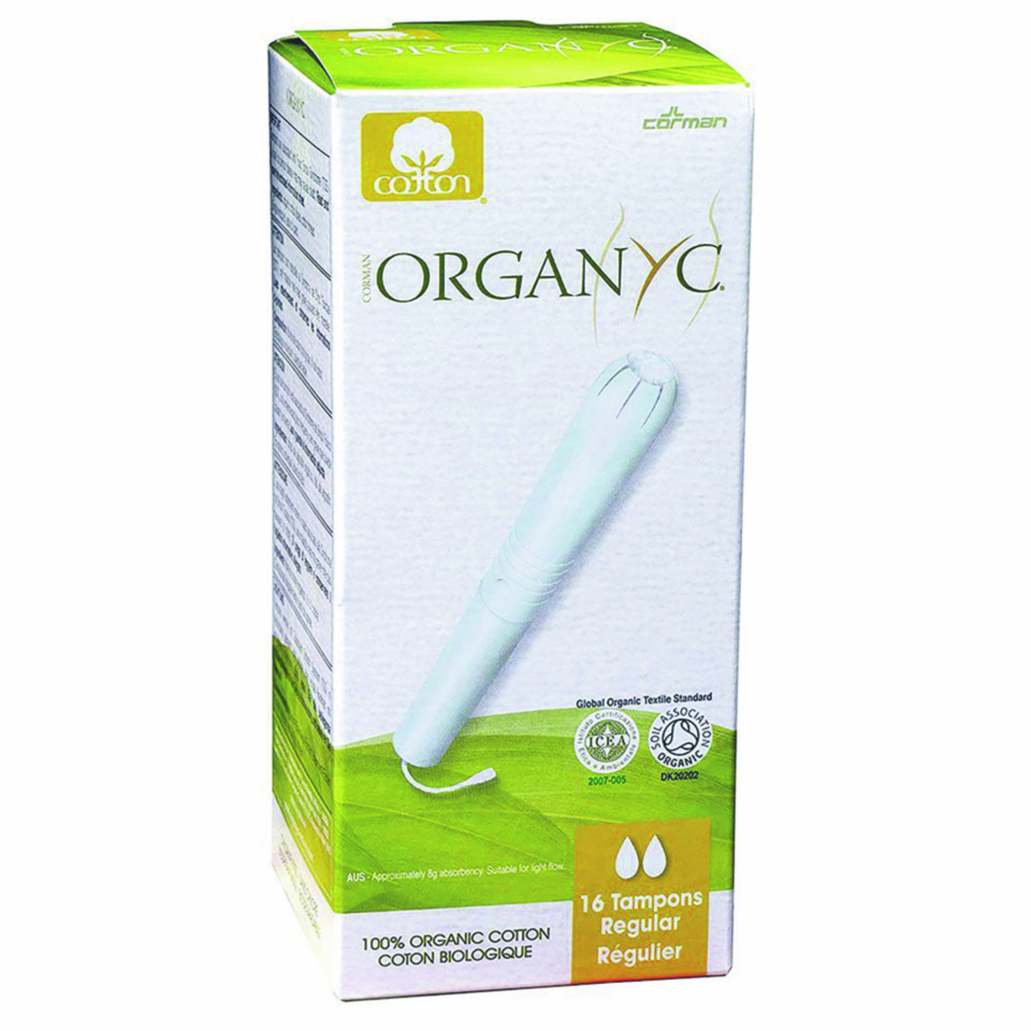 טמפונים אורגניים עם מוליך -רגולר  16 יח`  Organ(y)c