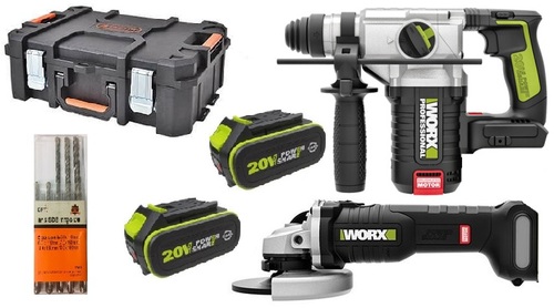 סט 20V פטישון + משחזת זווית + שתי סוללות 4.0AH