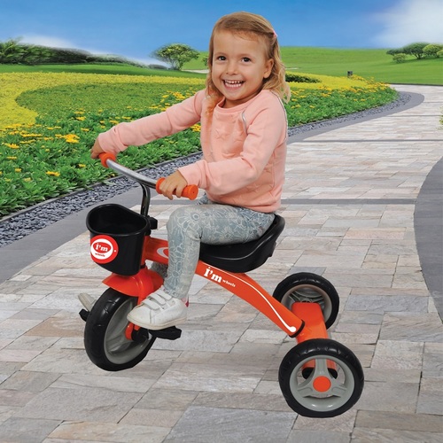 תלת אופן הראשון שלי עם גלגלי גומי מוקצף ופדלים - ורוד