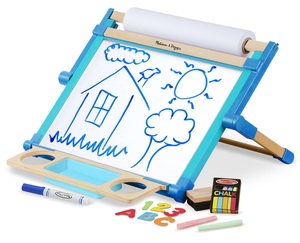 לוח ציור שולחני דו-צדדי + 32 אותיות ABC ומספרים מגנטיים וגליל נייר