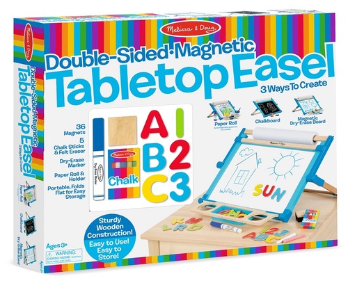 לוח ציור שולחני דו-צדדי + 32 אותיות ABC ומספרים מגנטיים וגליל נייר