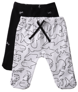 זוג מכנסיים ארוכים עם רגליות לתינוק 100% כותנה מידה 0-3 - שארק