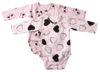זוג בגדי גוף מעטפת לתינוק עם שרוול ארוך 100% כותנה במידה 0-3 - דובי/לבבות