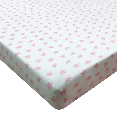 סדין מעוצב לעריסת תינוק 100% כותנה טריקו - כוכבים בינוניים ורוד