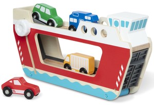 סט מעבורת מעץ + 4 רכבים