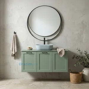 ארון תלוי MDF מגנוליה ירוק מרווה 3 דלתות וכיור מונח