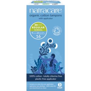 טמפון עם מוליך רגולר 16 יחידות נטרהקייר Tampon with Applicator Regular 16ea Natracare