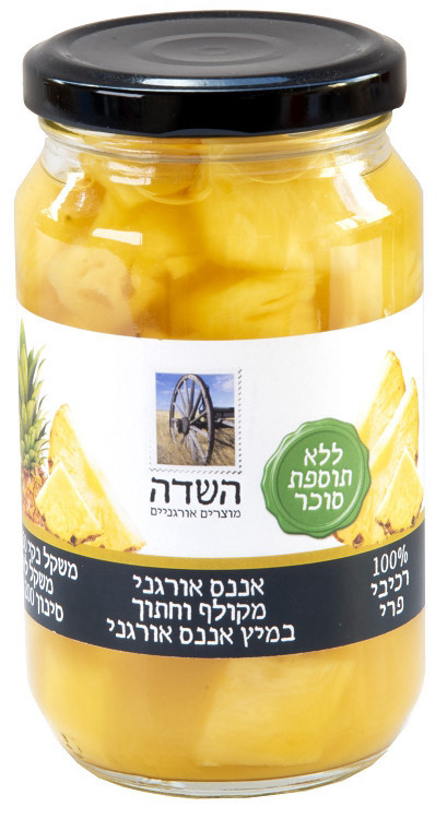 אננס אורגני מקולף וחתוך במיץ אננס אורגני