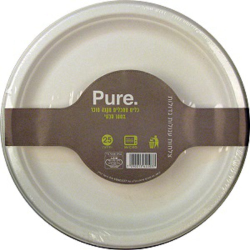 צלחות עגולות גדולות  25 יח מקנה סוכר pure 