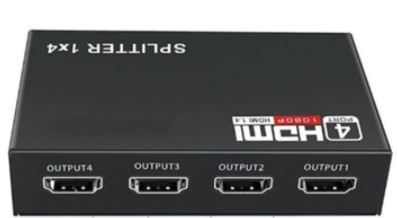 מפצל HDMI מוגבר לארבעה מסכים בו זמנית, תומך 3D כולל שנאי לחשמל