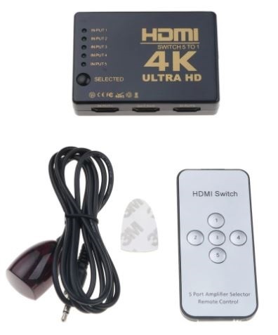 מפצל HDMI אוטומטי 5 כניסות עם שלט ועינית