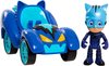 דמות משחק ילד חתול עם מסיכה כחולה ורכב פיצוץ כחול תואם 
