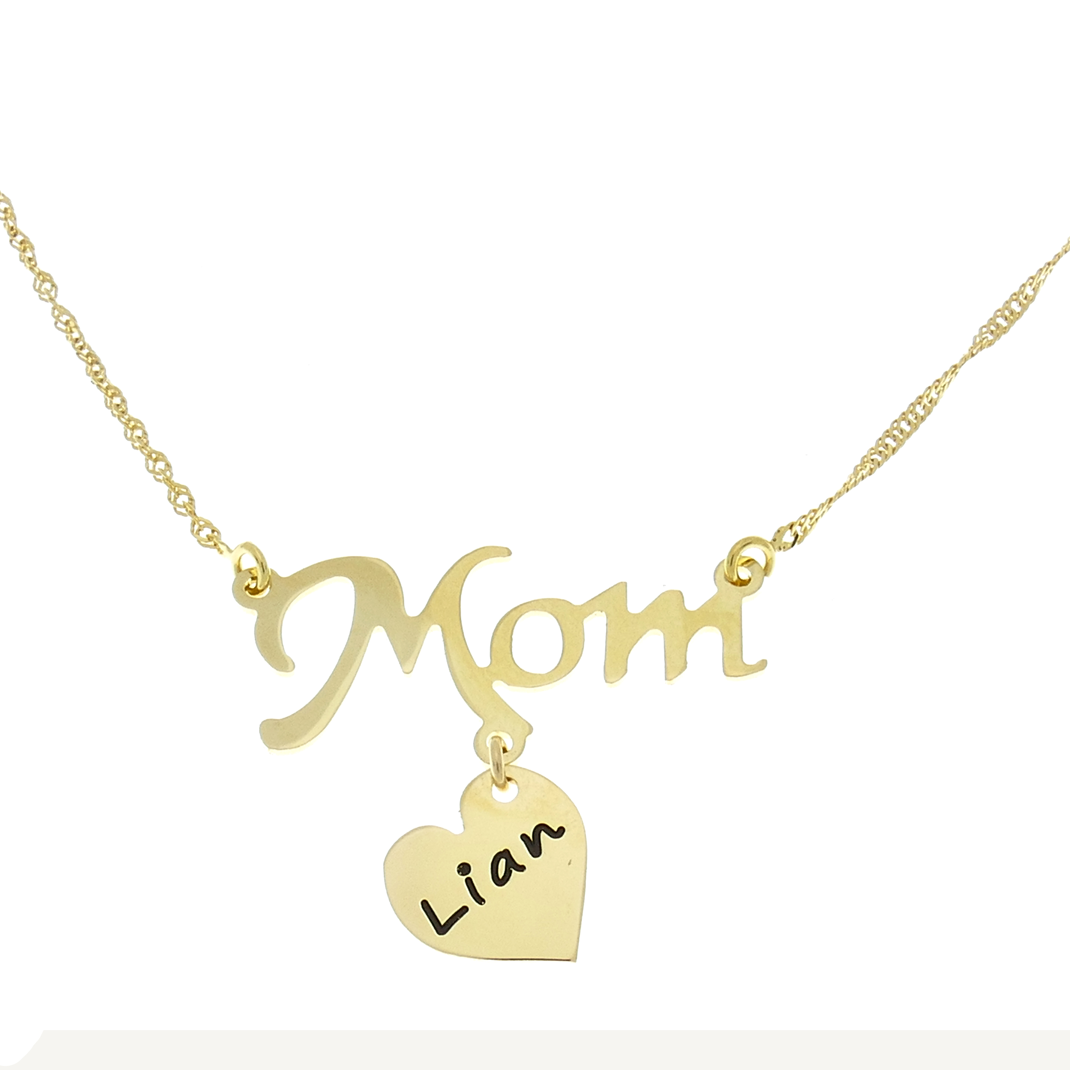 שרשרת לאישה בעיצוב אישי דגם MOM ולב