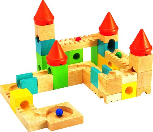 טירה צבעונית מעץ מסלול כדורים 38 חלקים