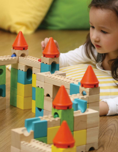 טירה צבעונית מעץ מסלול כדורים 38 חלקים