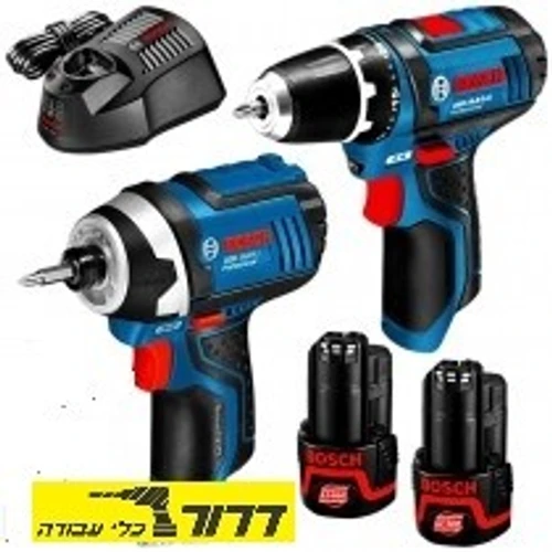 סט נטען 12V מברגה מקדחה + מברגת אימפקט/מפתח + 2 סוללות BOSCH 15990.H5S 1.5Ah