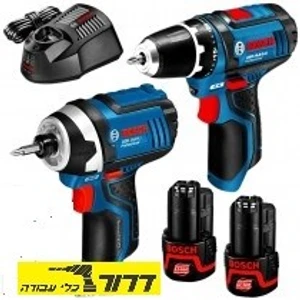 סט נטען 12V מברגה מקדחה + מברגת אימפקט/מפתח + 2 סוללות BOSCH 15990.H5S 1.5Ah