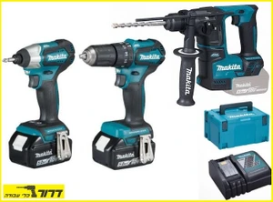 סט נטען 18V בראשלס פטישון + מברגת אימפקט + מברגת/מקדחה רוטטת + 2 סוללות MAKITA DLX2227RME Brushless 4Ah
