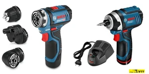 סט נטען 12V אימפקט + מברגה מודולרית + 2 סוללות BOSCH GB2+FC2 12V LI 2Ah