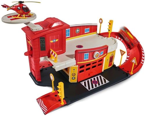 תחנת כיבוי אש דו קומתית עם מנחת על הגג ומסוק וולבי ממתכת